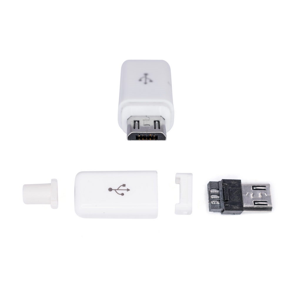 USBB-SW Роз'єм micro USB вилка на кабель, тип B, apple style, корпус+хвостовик, біла USBB-SW Роз'єм micro USB вилка на кабель, тип B, apple style, корпус+хвостовик, біла