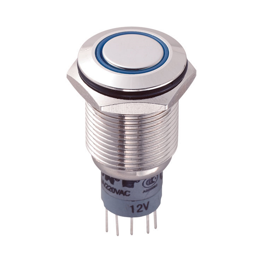 PW2-F1EB-12 Кнопка кругла, d=16 мм,1 гр. 3 конт., 250В 0.5А, підсв.кільце(голуба) кріпл.гайка PW2-F1EB-12 Кнопка кругла, d=16 мм,1 гр. 3 конт., 250В 0.5А, підсв.кільце(голуба) кріпл.гайка